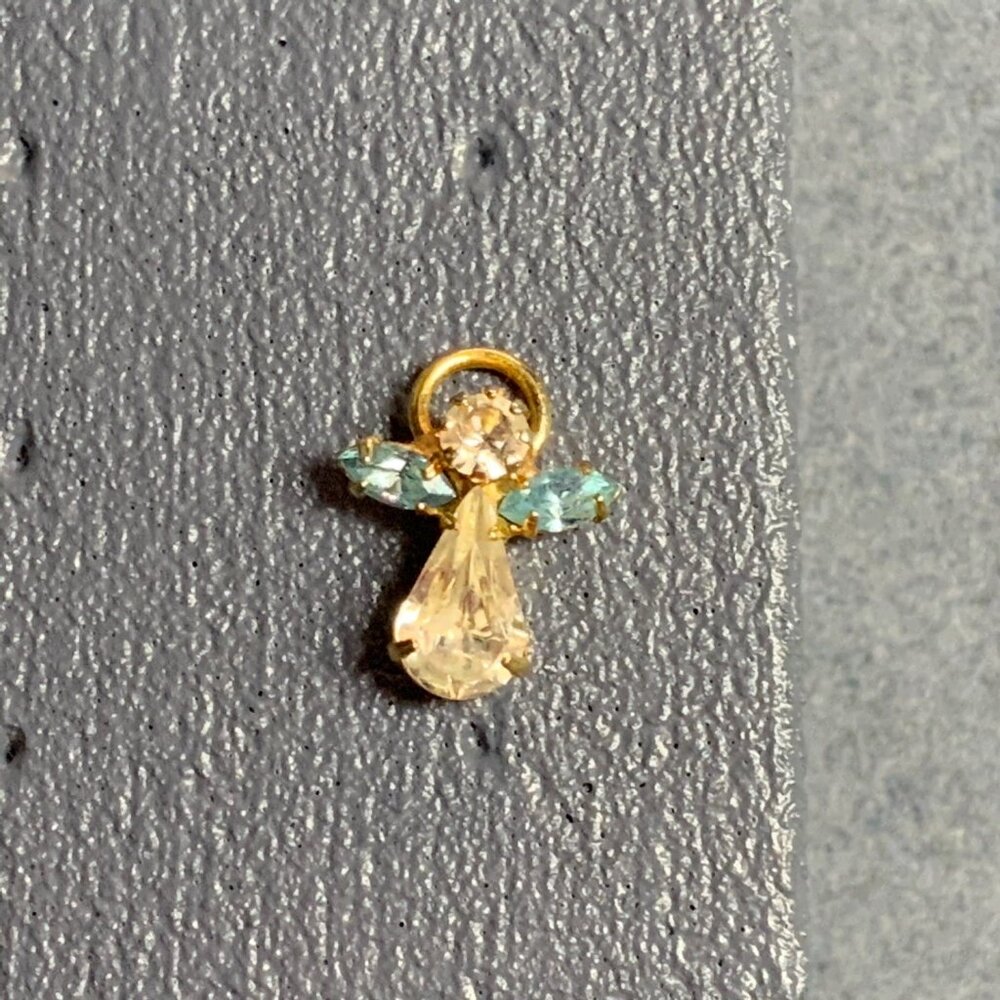 Ballou Guardian Angel Tack Pin 0.75 In Brooch Lapel Gold Rhinestone Blue Wings